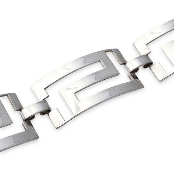 Vintage Sterling Silver Greek Key Panel Bracelet Wide Meander Pattern Link 925 - Picture 5 of 6